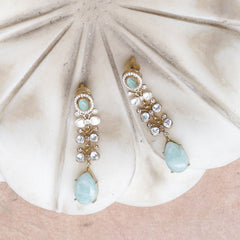 MDE881- Light Blue & White Colour Gold Plated Faux Polki Dangler Earrings