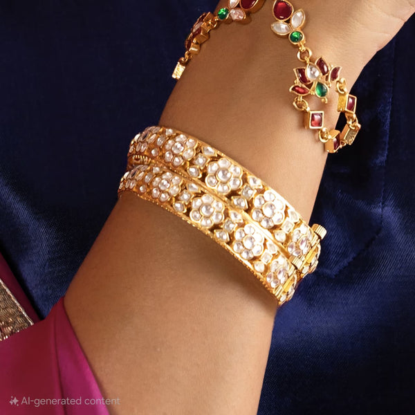 MDB425- White Colour Gold Plated Jadau Kundan Bangle