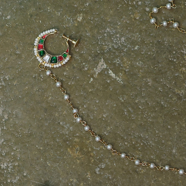 MDNA519- Multi Colour Gold Plated Jadau Kundan Nose Ring