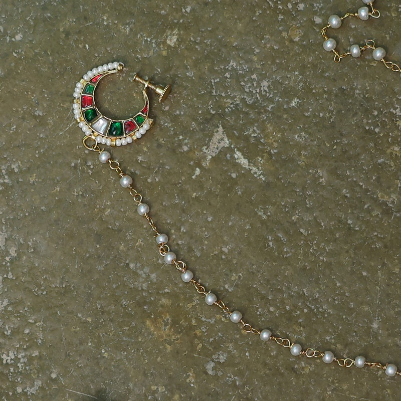 MDNA519- Multi Colour Gold Plated Jadau Kundan Nose Ring