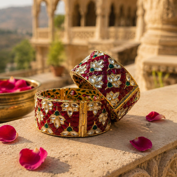 MDB812- Multi Colour Gold Plated Jadau Kundan Bangle with Meenakari