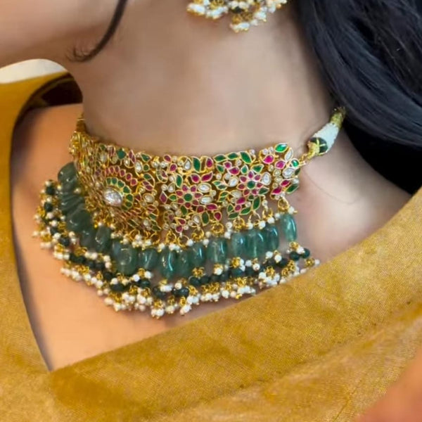 Multi Colour Gold Plated Jadau Kundan Choker Set