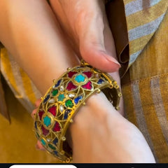 Multi Colour Gold Plated Jadau Kundan Bangle