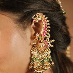 Multi Colour Gold Plated Jadau Kundan Earcuffs