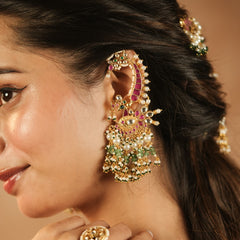 Multi Colour Gold Plated Jadau Kundan Earcuffs